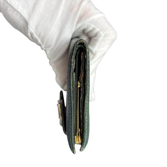 GUCCI Bifold Compact Wallet‎ Leather Dark Green Kiss Lock Horsebit - Picture 7 of 16